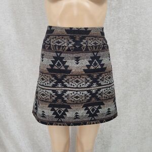 Dalia Collection Aztec Mini Skirt Black Brown Gray Western Boho
